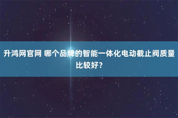 升鸿网官网 哪个品牌的智能一体化电动截止阀质量比较好？